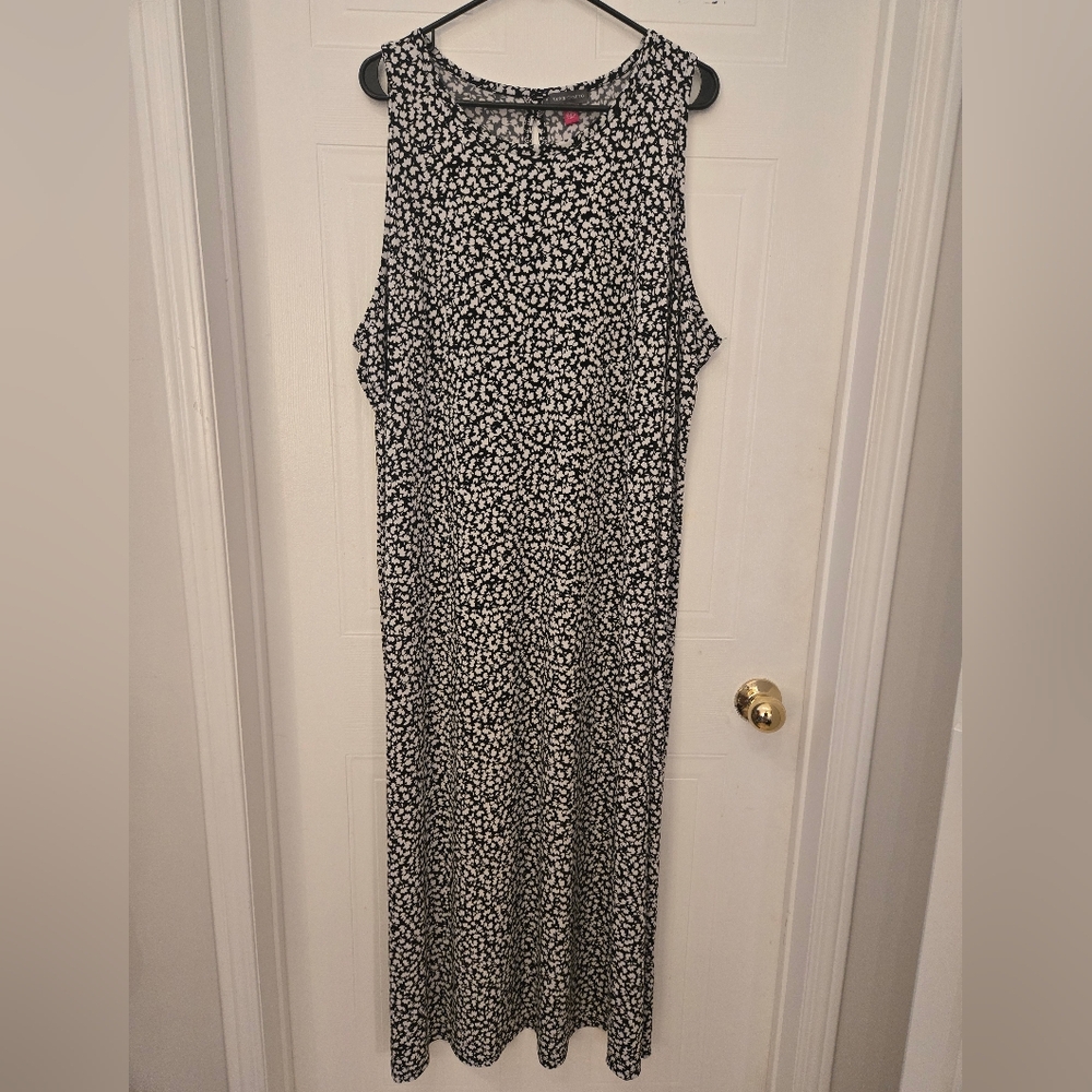 3X VINCE CAMUTO BLACK WHITE FLORAL SCOOP NECK SLEEVELESS MAXI JERSEY DRESS